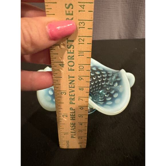 Fenton Blue Opalescent Hobnail Small Rim Double Handle Dish - Picture 6 of 6